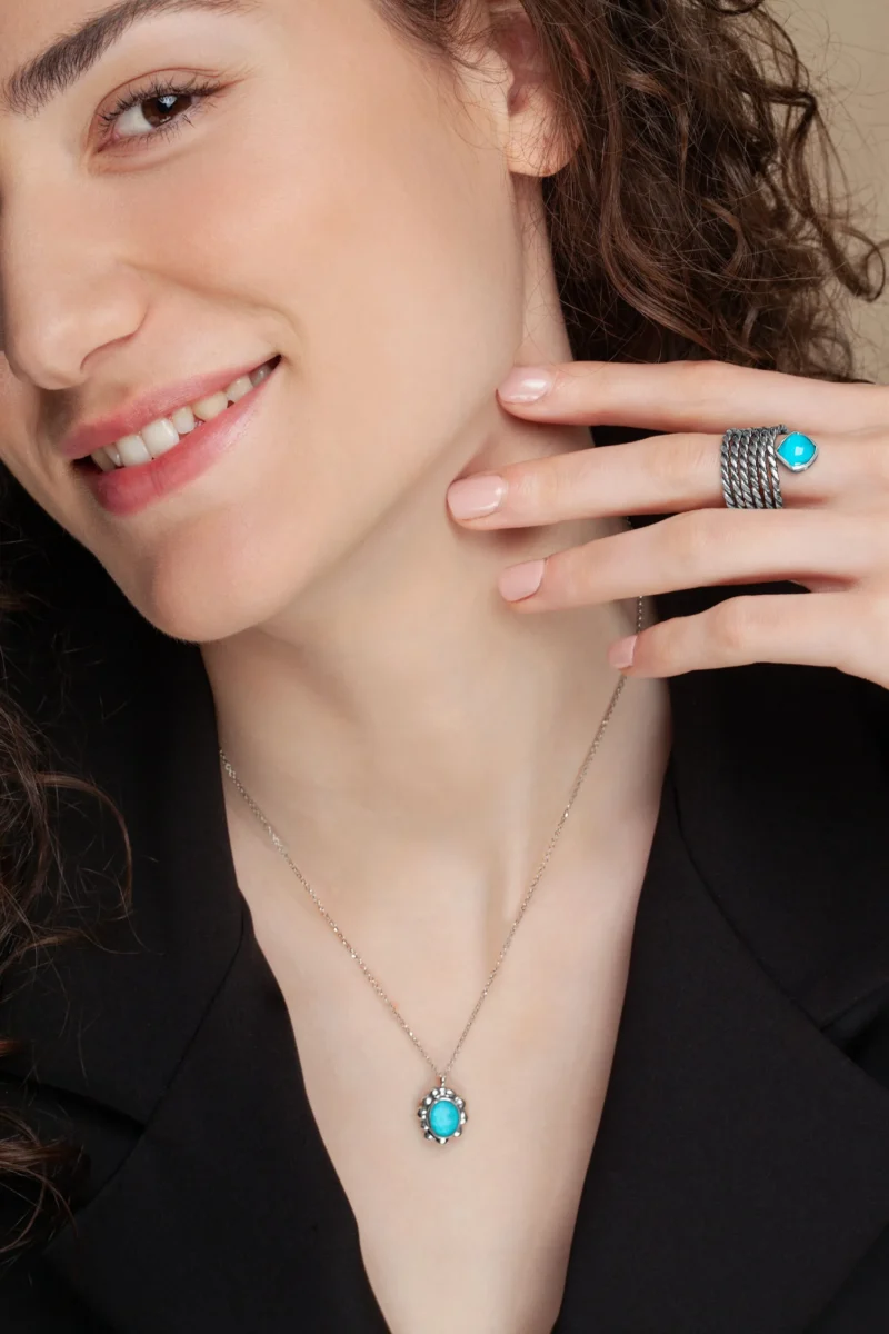 Handmade Jewellery | Turquoise oval handmade silver necklace gallery 2