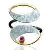 Handmade Jewellery | Textured handmade silver ring with fuchsia zircon main