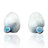 Handmade Jewellery | Oval silver stud earrings with blue zircon main