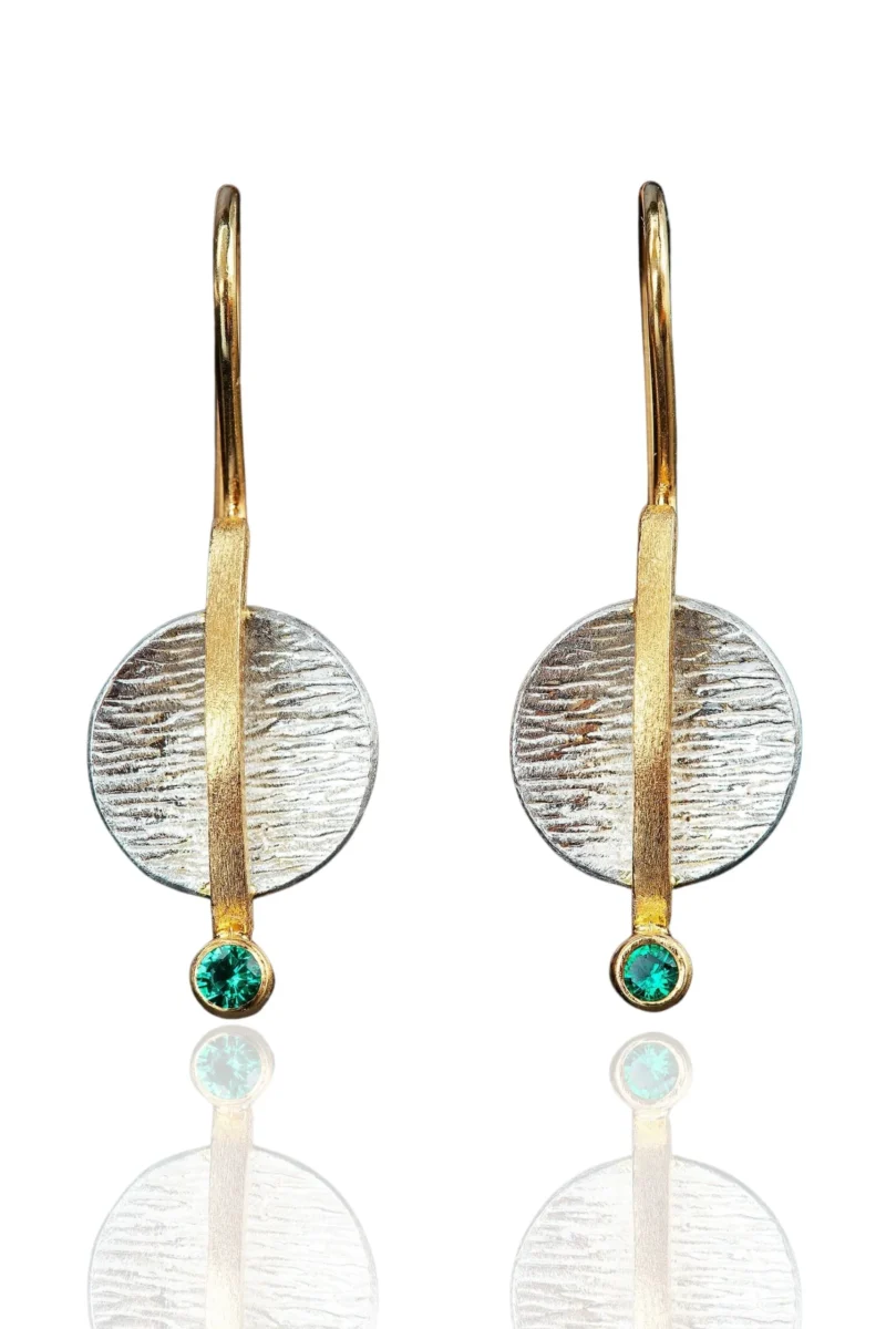 Handmade Jewellery | Textured handmade earrings with green zircon main