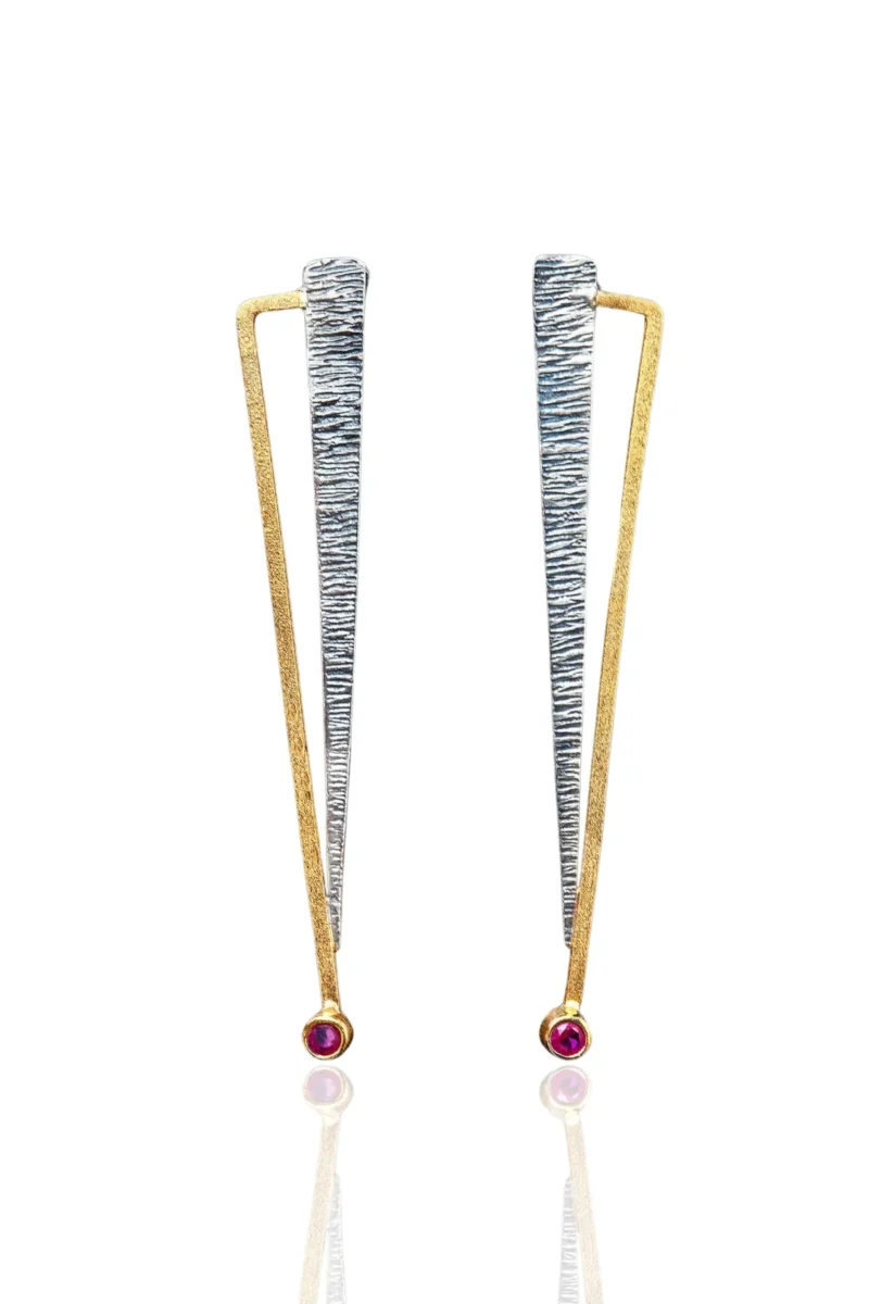 Handmade Jewellery | Geometric handmade Silver oxidized and gold plated earrings with zircon main