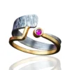 Handmade Jewellery | Silver textured ring with pink zircon main