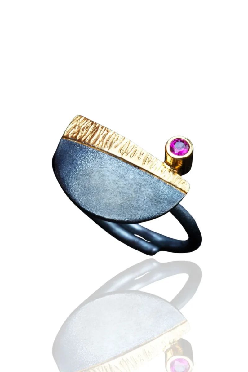Handmade Jewellery | Silver black ring and pink zircon main