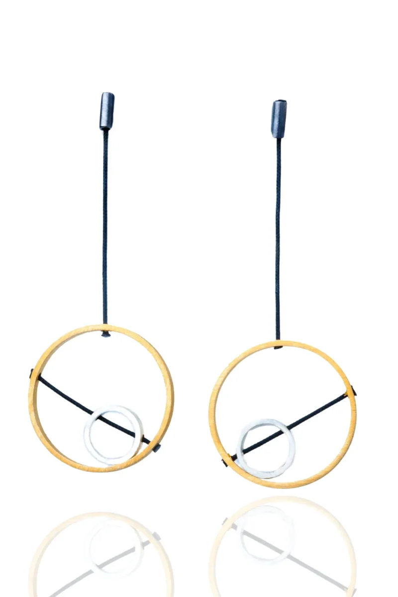 Handmade Jewellery | Geometric circular multi plated bronze earrings main