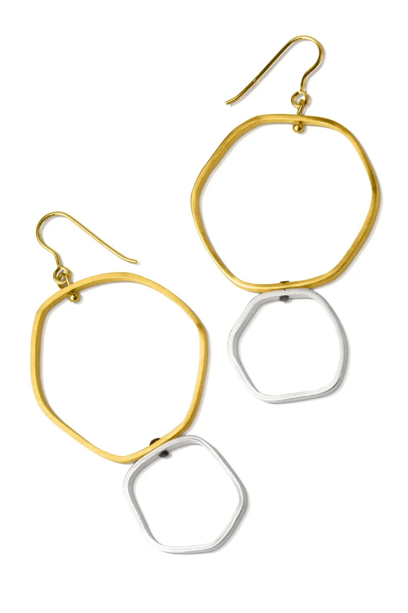 Handmade Jewellery | Minimal handmade multi plated silver and bronze earrings gallery 1