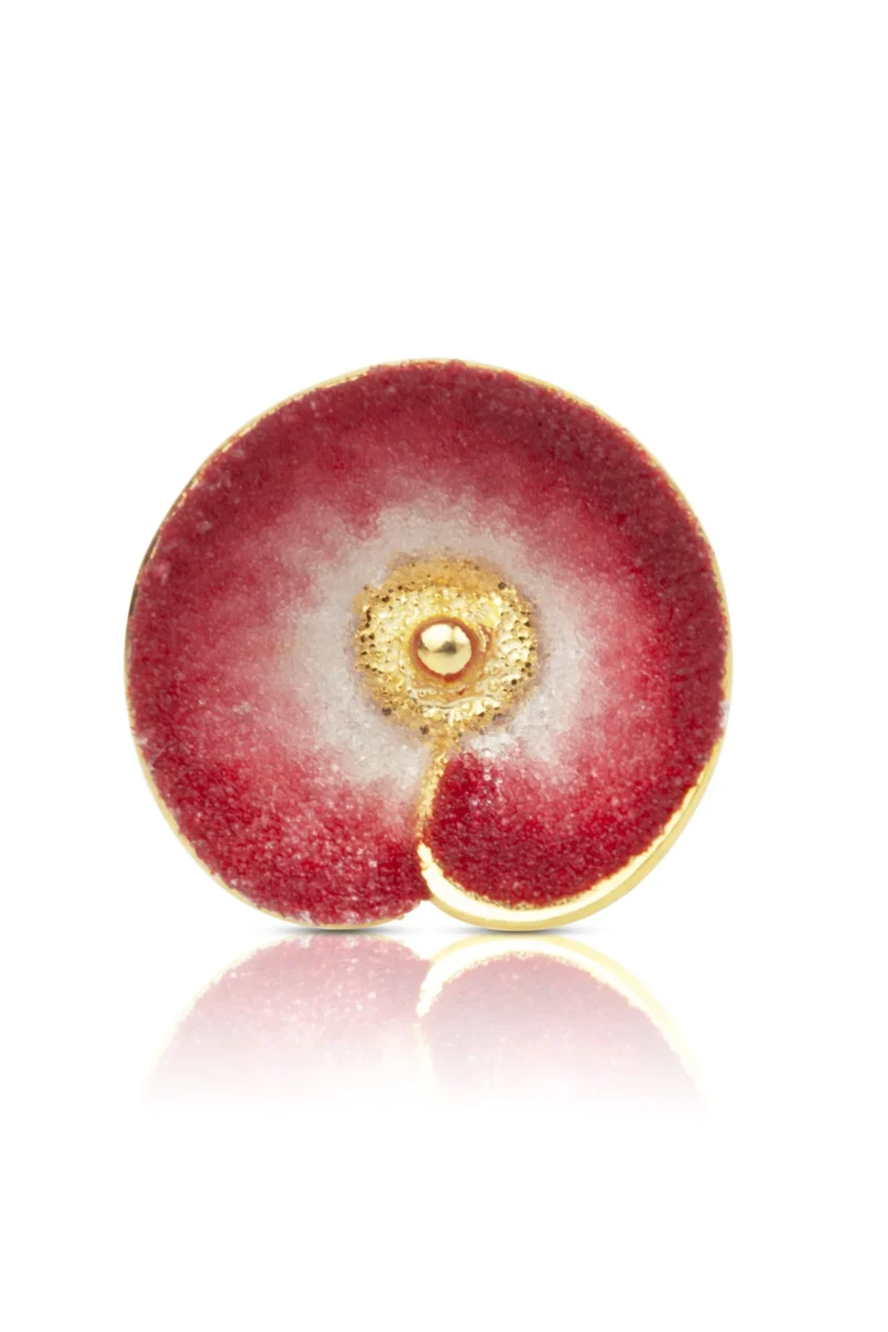 Handmade Jewellery | Red flower handmade gold plated silver ring gallery 2