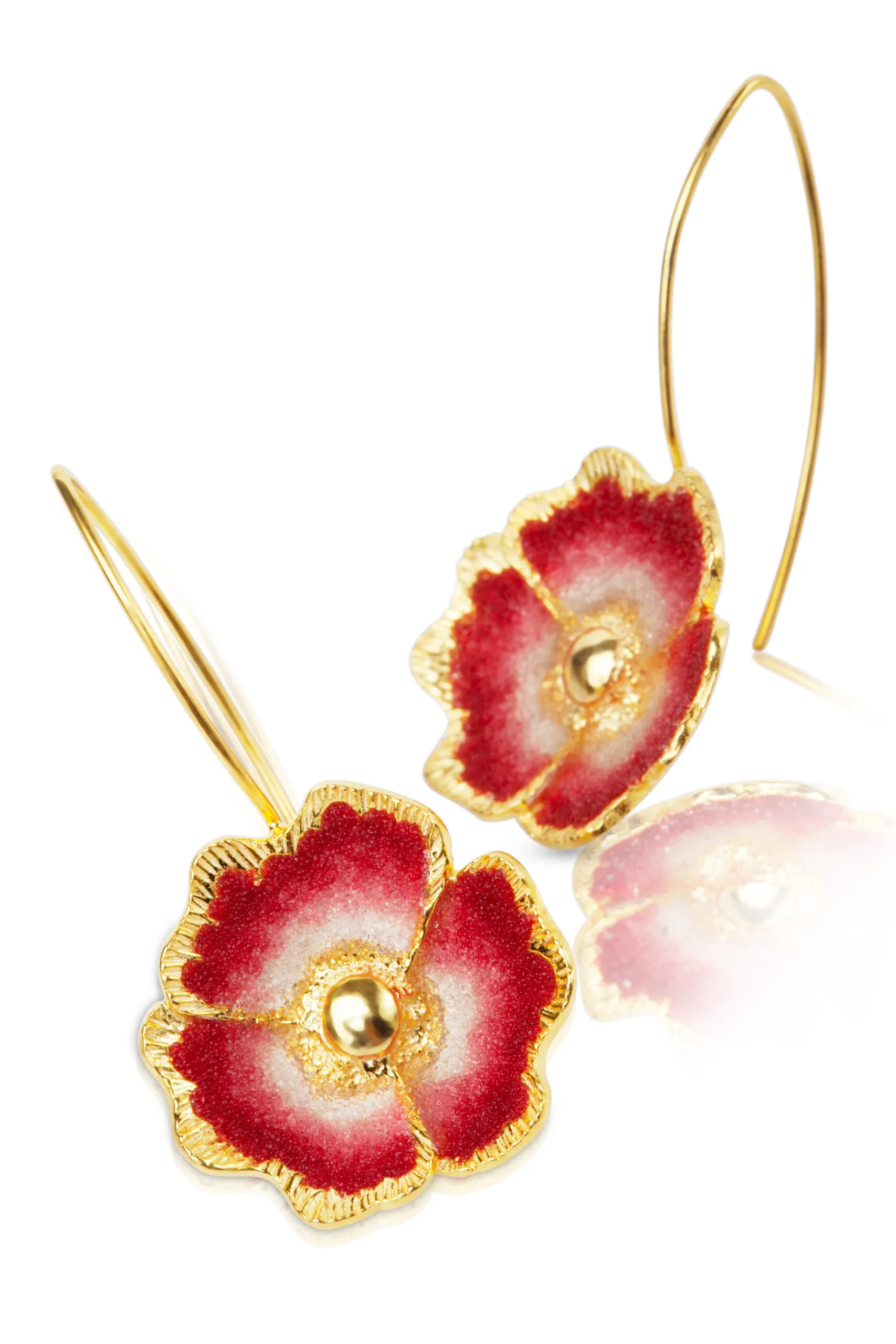 Handmade Jewellery | Red flowers handmade gold plated silver earrings gallery 3