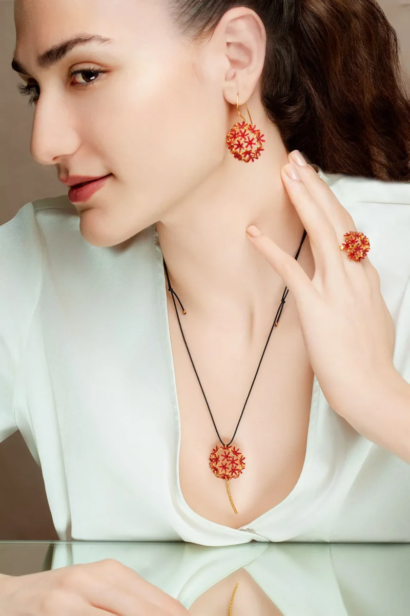 Handmade Jewellery | Handmade red dandelion gold plated silver necklace gallery 1