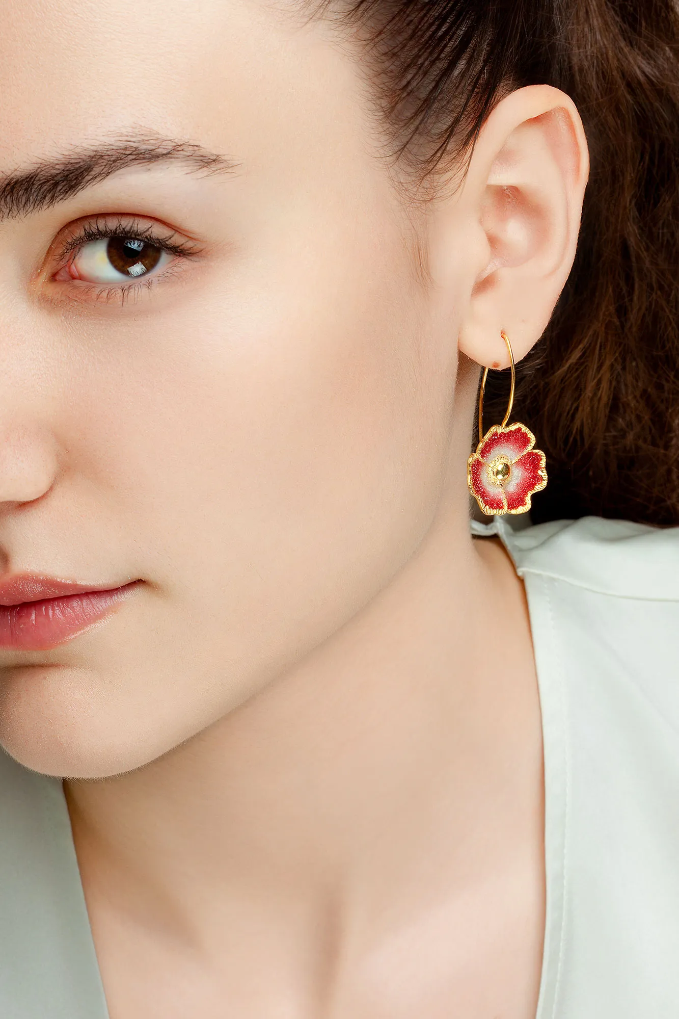 Handmade Jewellery | Red flowers handmade gold plated silver earrings gallery 1