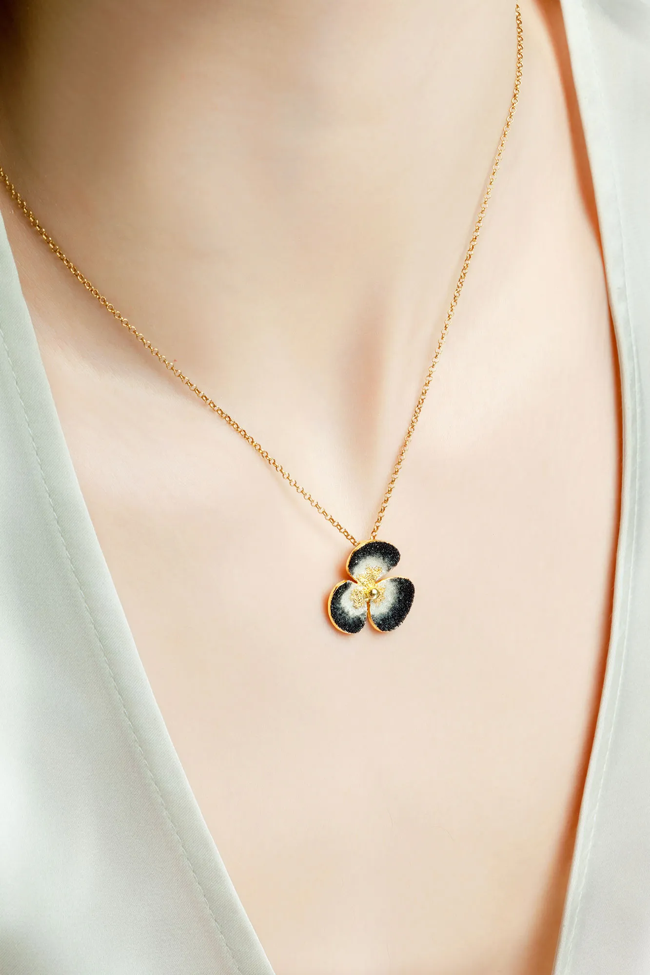 Handmade Jewellery | Flower handmade gold plated nano crystal silver necklace gallery 1