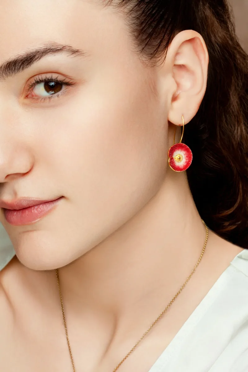Handmade Jewellery | Red flowers handmade silver earrings gallery 1