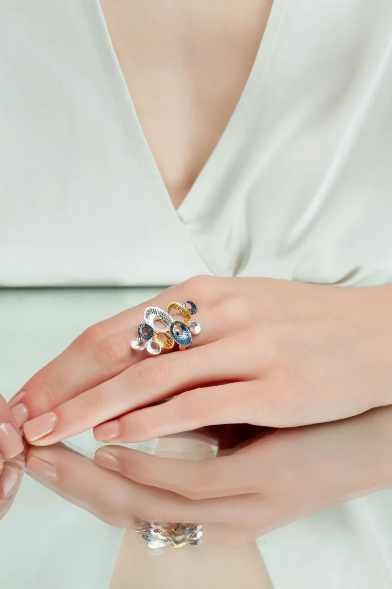 Handmade Jewellery | Minimal geometric handmade multi plated silver ring gallery 1