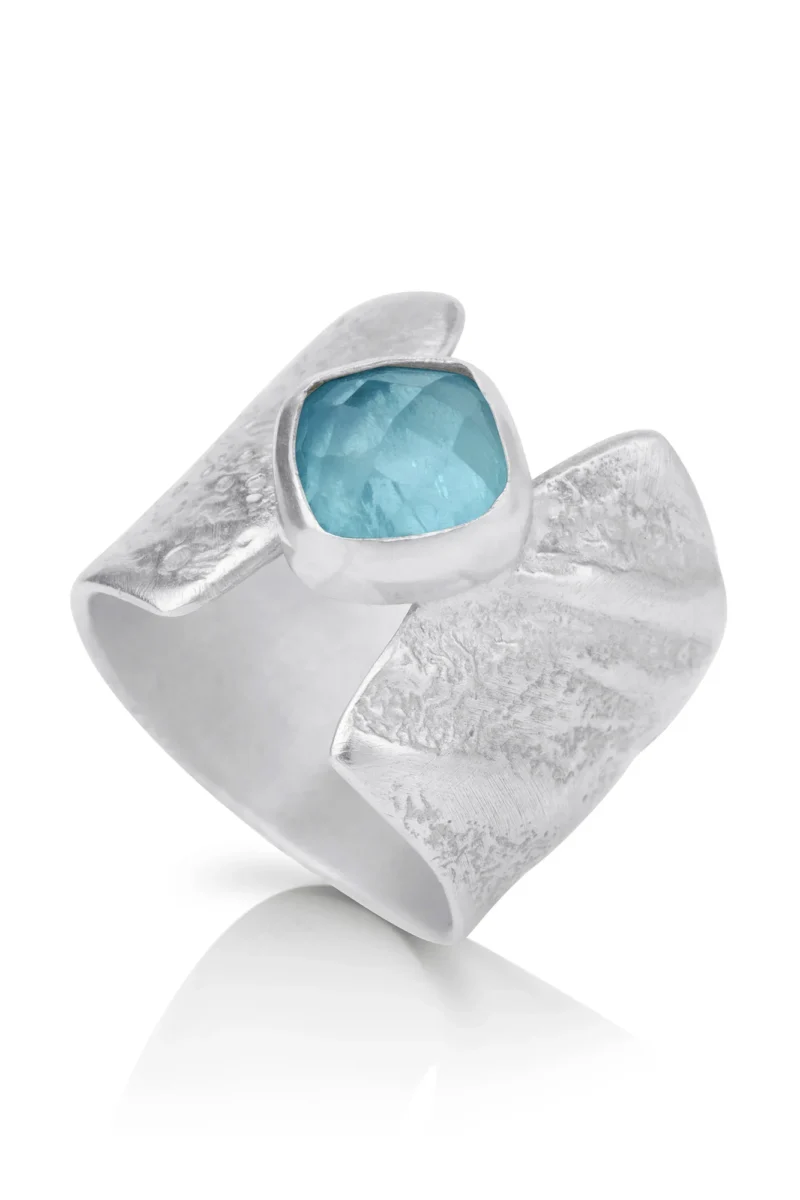 Handmade Jewellery | Aqua marine textured silver ring main