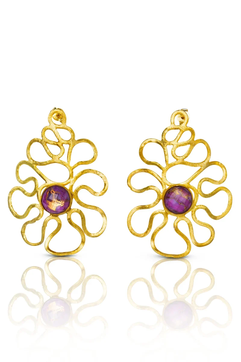 Handmade Jewellery | Ruby gold plated textured silver earrings main