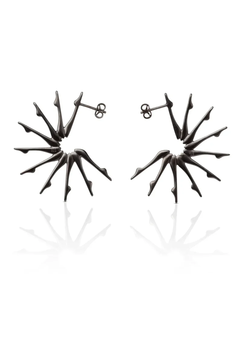 Handmade Jewellery | Unique sculptural black silver hoops main