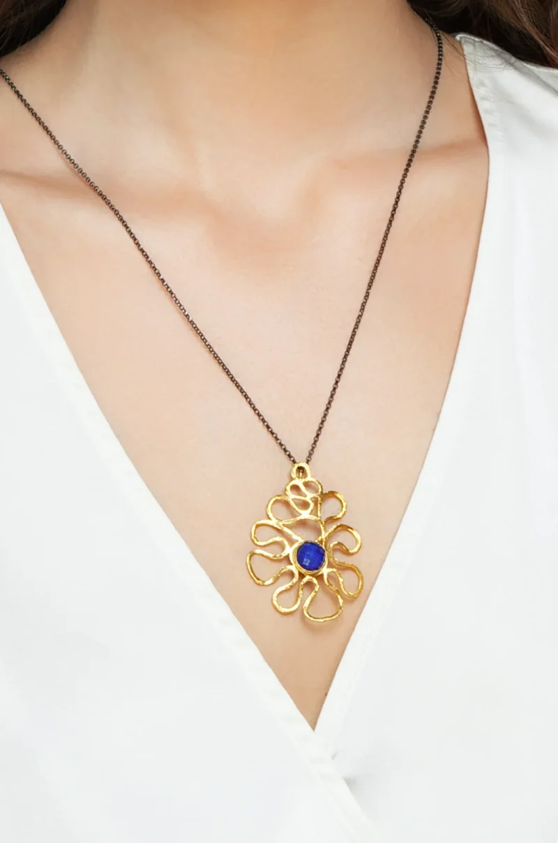 Handmade Jewellery | Lapis Lazuli waves gold plated silver necklace gallery 1