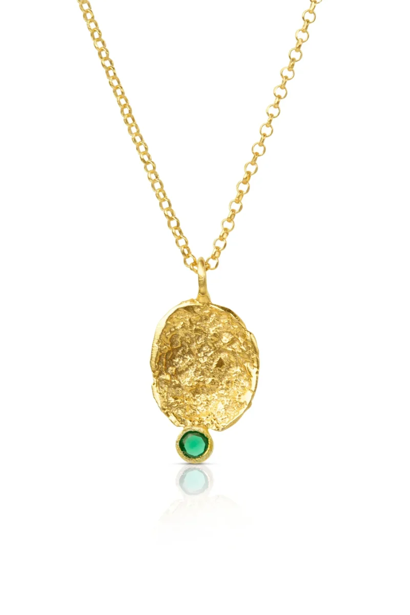 Handmade Jewellery | Handmade Textured Silver Necklace with Green Zircon main