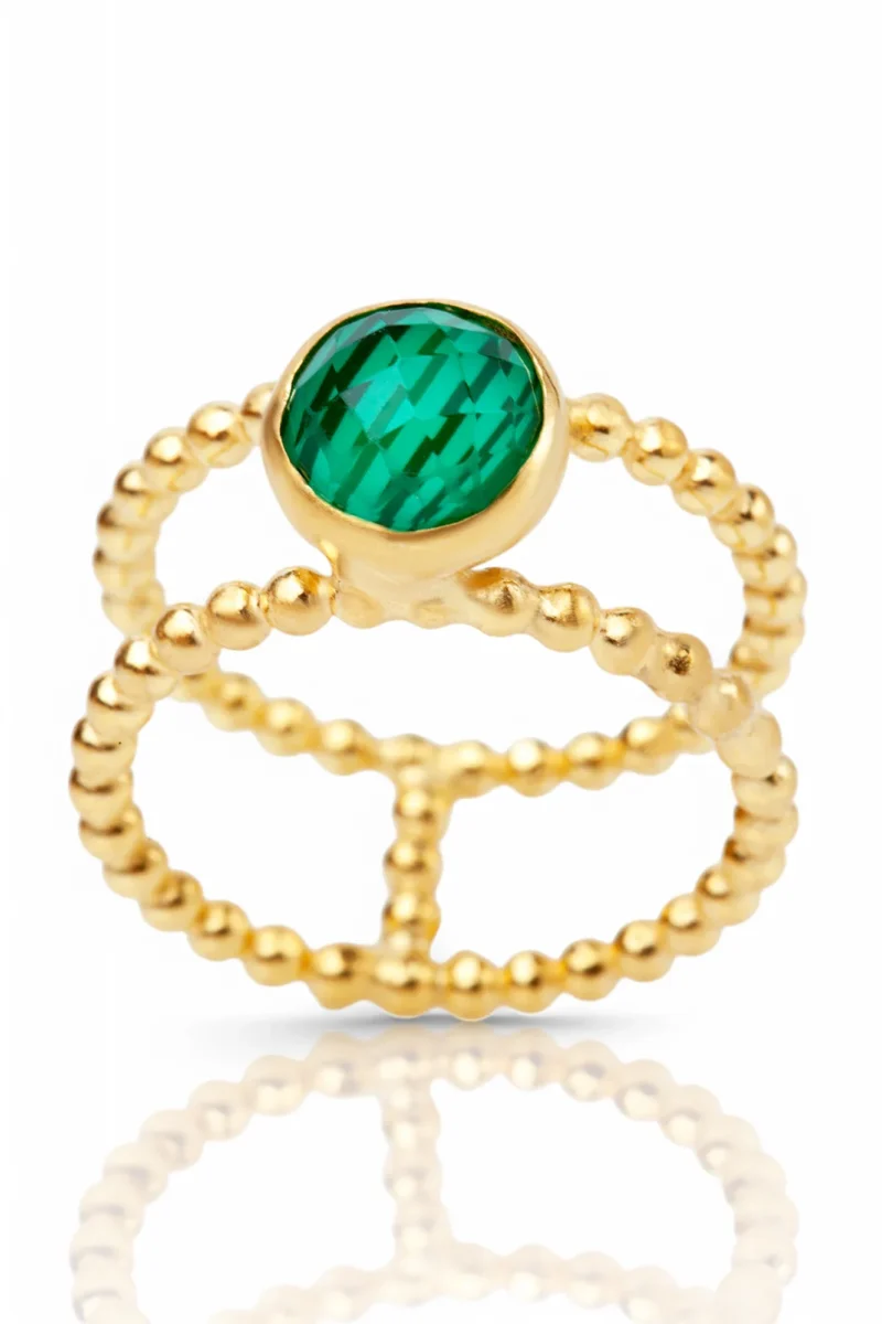 Handmade Jewellery | Malachite handmade geometric gold plated silver ring main