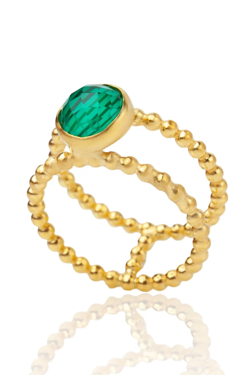Handmade Jewellery | Malachite handmade geometric gold plated silver ring gallery 2
