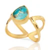 Handmade Jewellery | Leaf Chrysocolla gold plated textured silver ring main