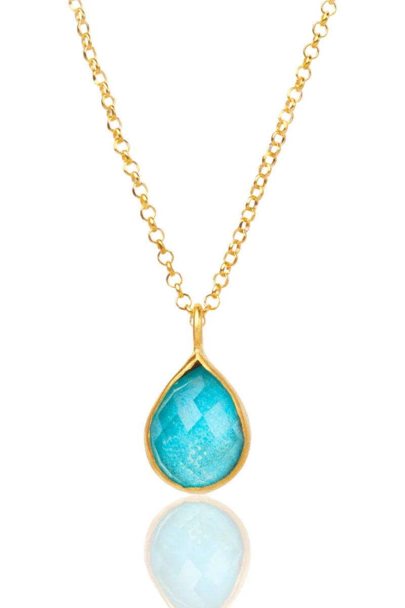 Handmade Jewellery | Teardrop Turquoise gold plated silver necklace main