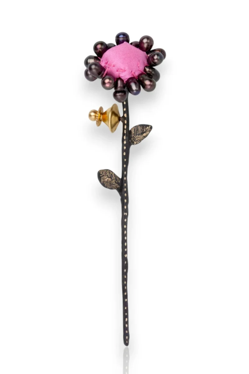 Handmade Jewellery | Flower handmade engraved brooch with pearls gallery 2