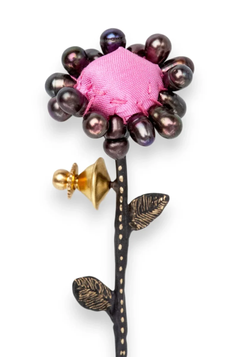 Handmade Jewellery | Flower handmade engraved brooch with pearls gallery 1