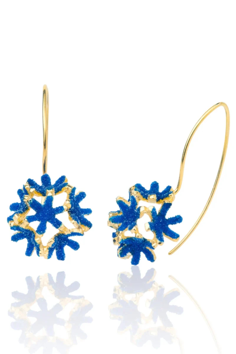Handmade Jewellery | Blue dandelion gold plated silver earrings gallery 1