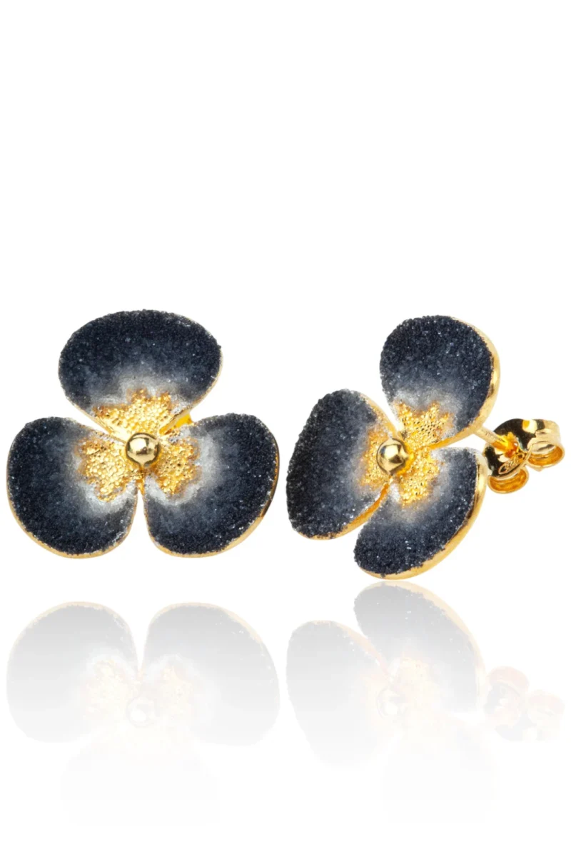 Handmade Jewellery | Pansy black handmade silver earrings gallery 1