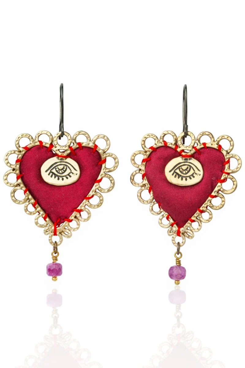 Handmade Jewellery | Hearts & Eyes handmade bronze red earrings main