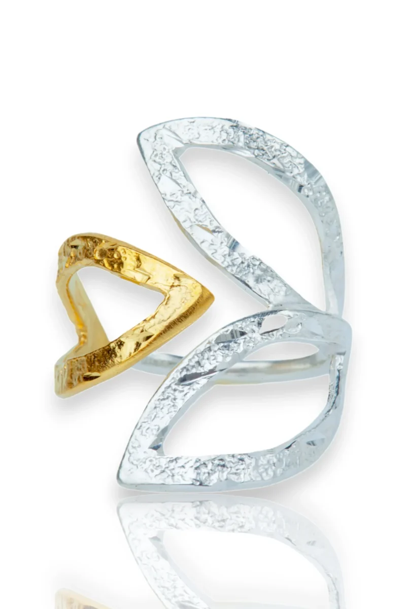 Handmade Jewellery | Leaves handmade silver ring with gold plated detail gallery 1