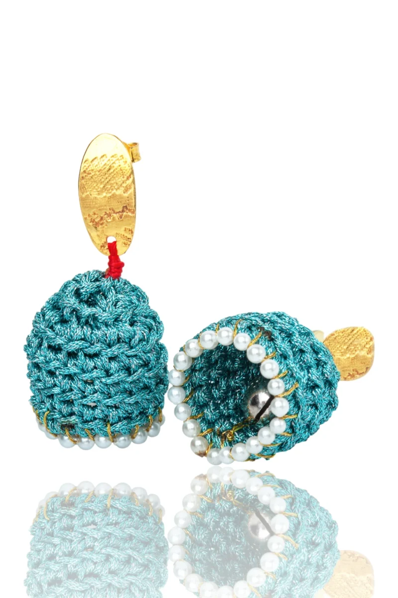 Handmade Jewellery | Turquoise Bells silver and woven earrings gallery 1