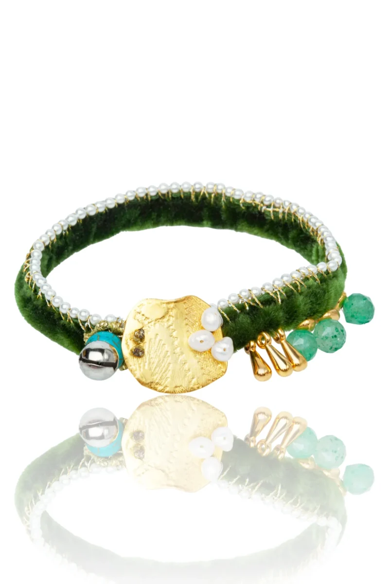 Handmade Jewellery | Handmade silver and green velvet bracelet main