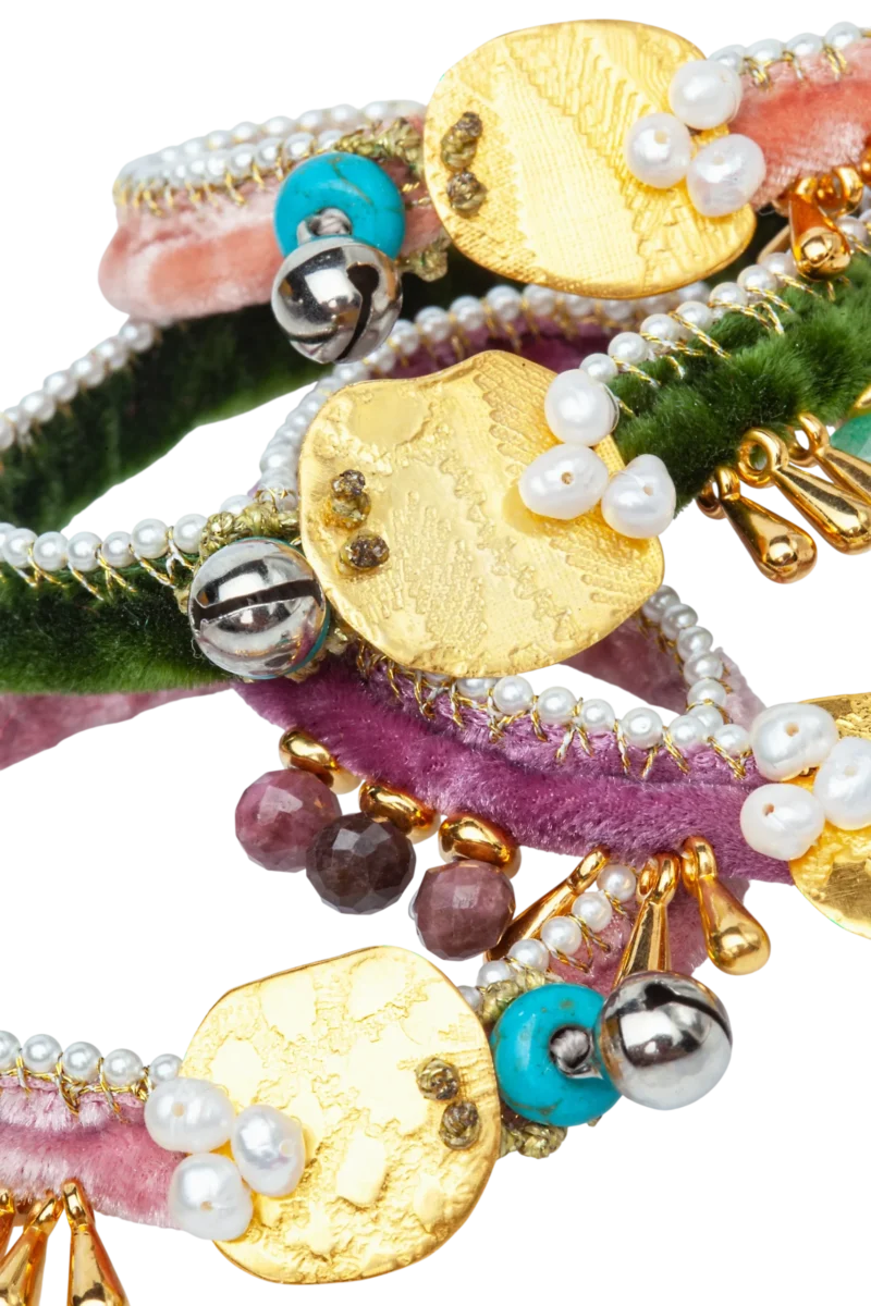 Handmade Jewellery | Handmade silver and pink velvet bracelet with pearls gallery 2