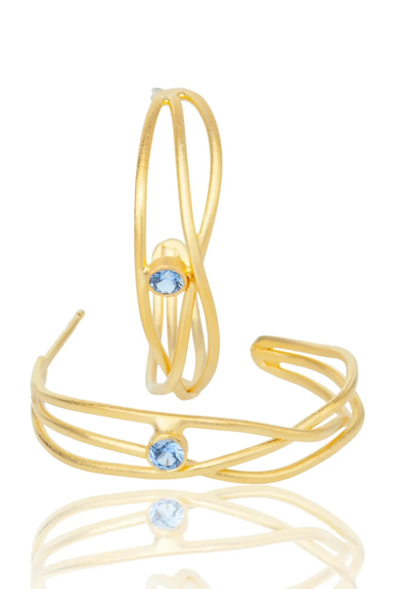 Handmade Jewellery | Waves handmade silver hoops with blue zircon gallery 1