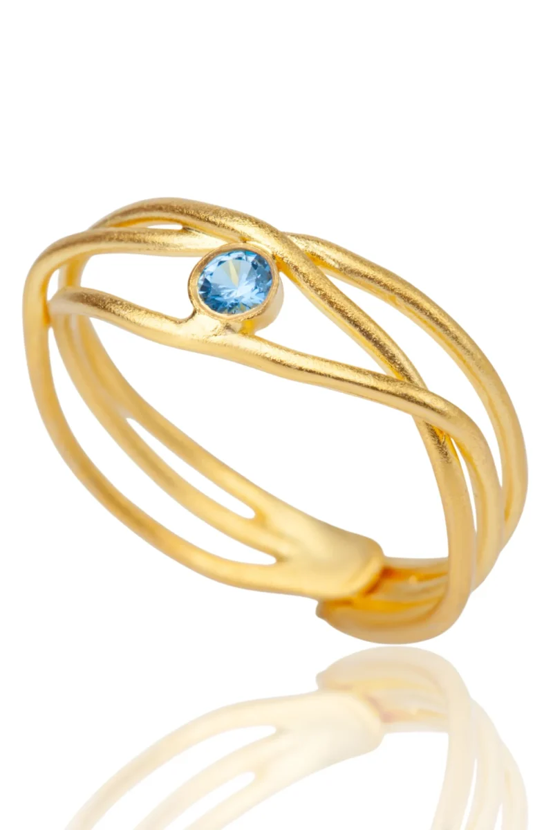 Handmade Jewellery | Waves handmade silver ring with blue zircon main