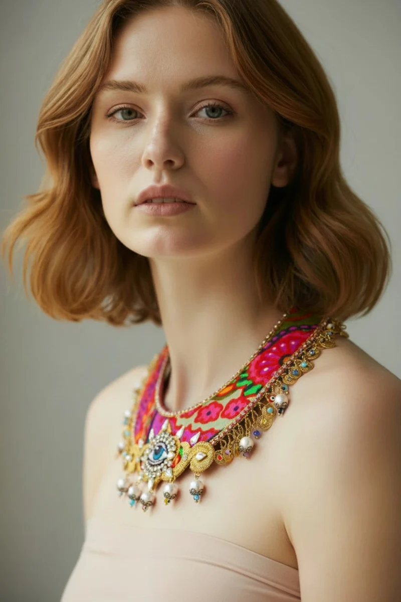 Alternative view of Bohemian Lux Crystal Evil Eye Statement Bib Necklace