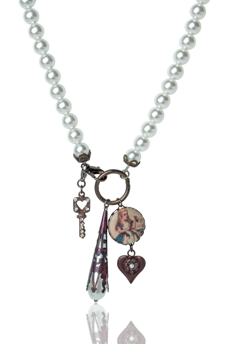 Handmade Jewellery | The Queen of Hearts' Necklace: Pearl Necklace with Royal Dangles main