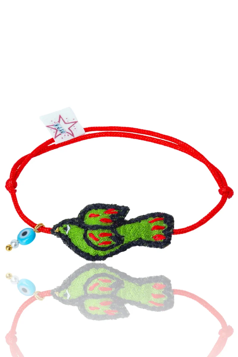 Handmade Jewellery | Green Embroidered Bird Charm Bracelet main