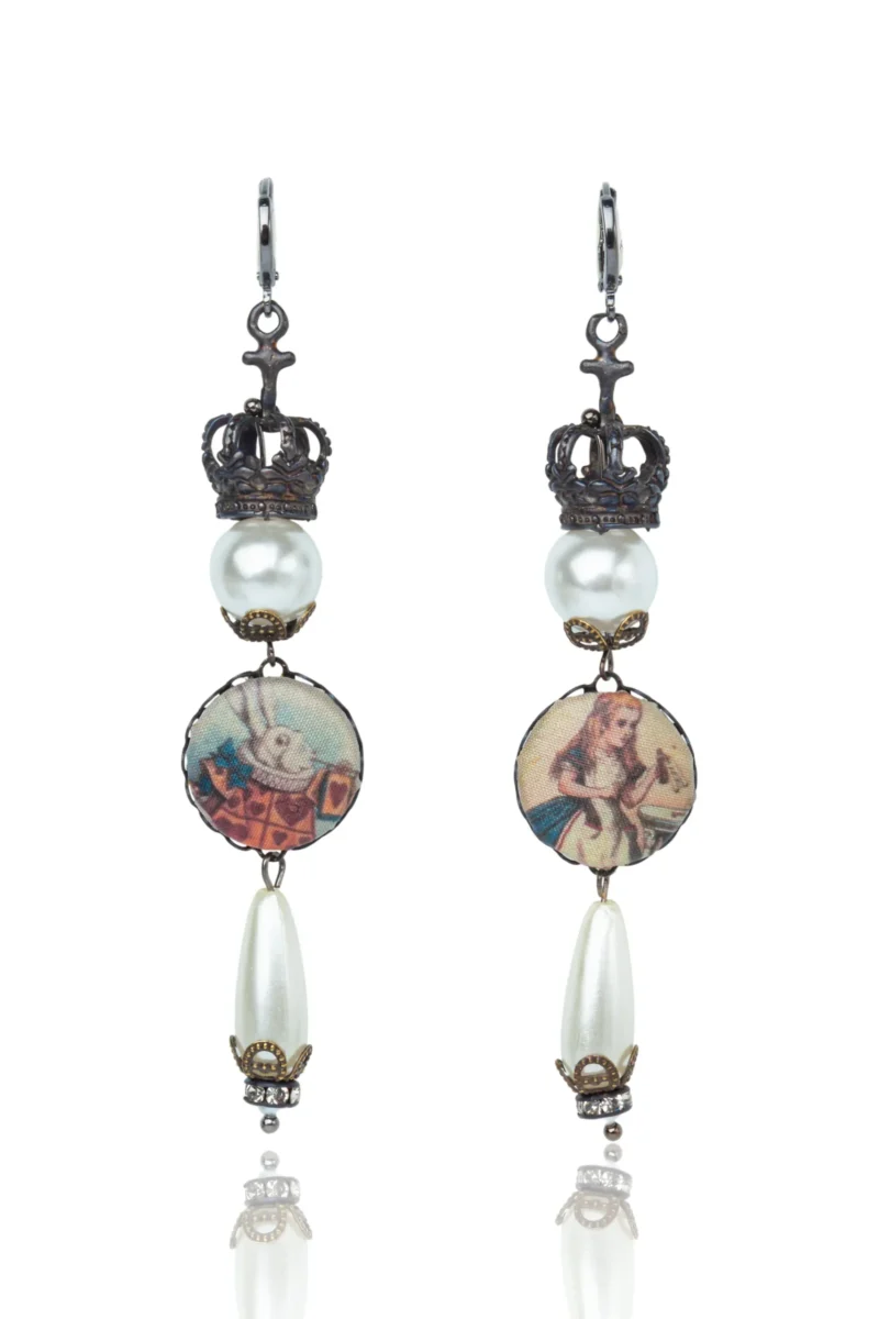Handmade Jewellery | The Queen's Royal Dangles: Wonderland Character Pearl Earrings main