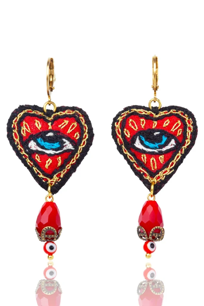 Handmade Jewellery | Statement Embroidery Heart Earrings main