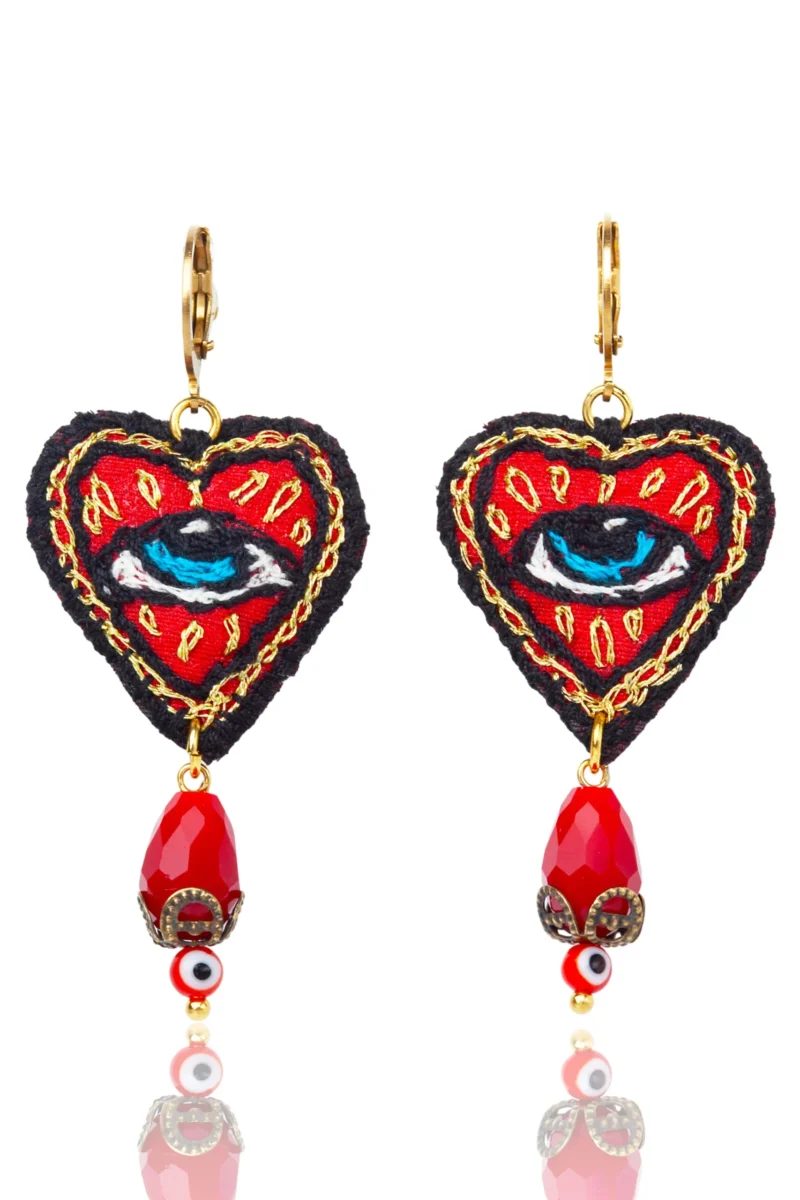 Handmade Jewellery | Statement Embroidery Heart Earrings main
