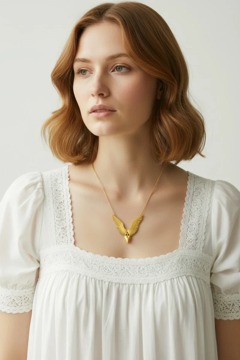 Alternative view of Angel Wings & Heart handmade necklace