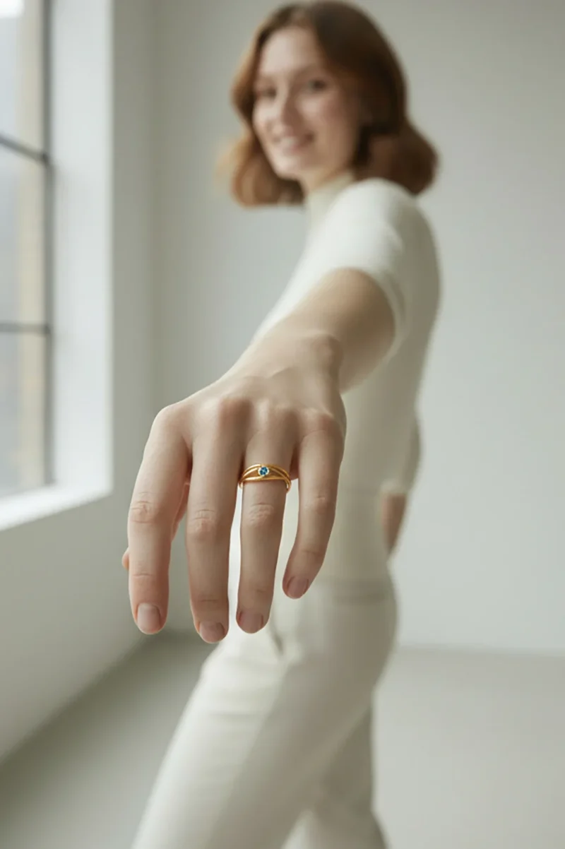 Handmade Jewellery | Waves handmade silver ring with blue zircon gallery 1
