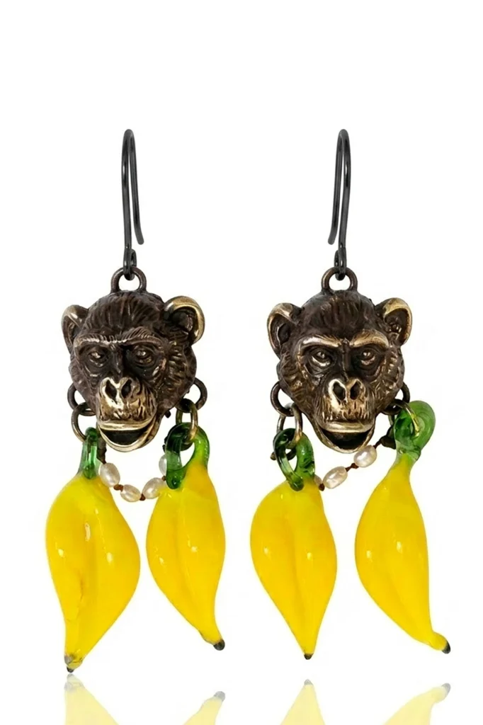 Cassiopeia Handmade Monkey & Banana Drop Earrings