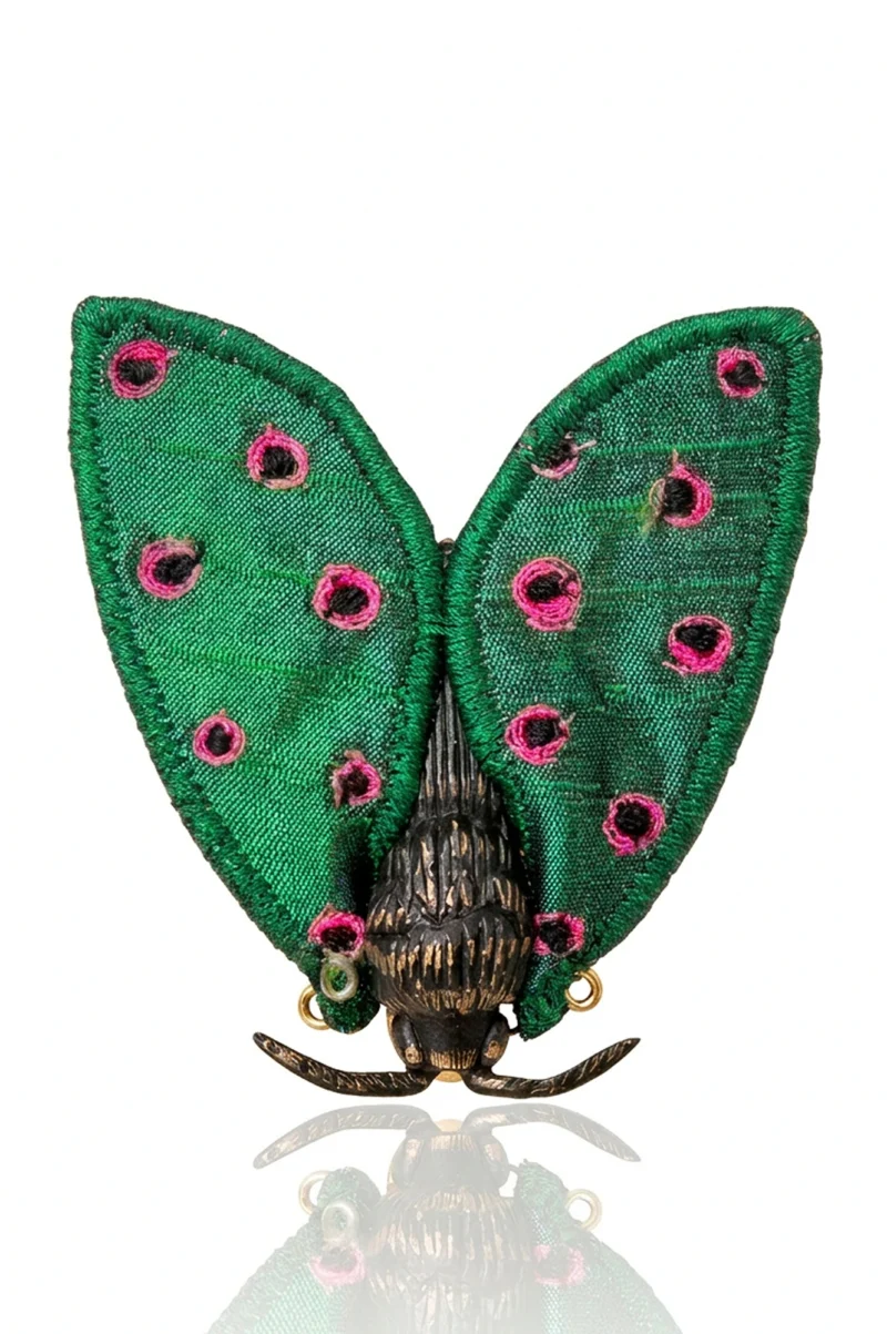 Alternative view of Artisan Textile Brooch with Engraved Insect Body