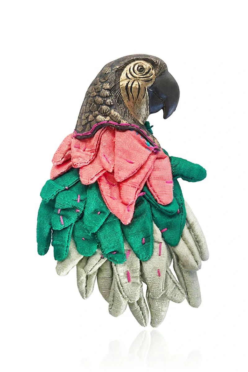 Handmade Brass & Textile Parrot Brooch
