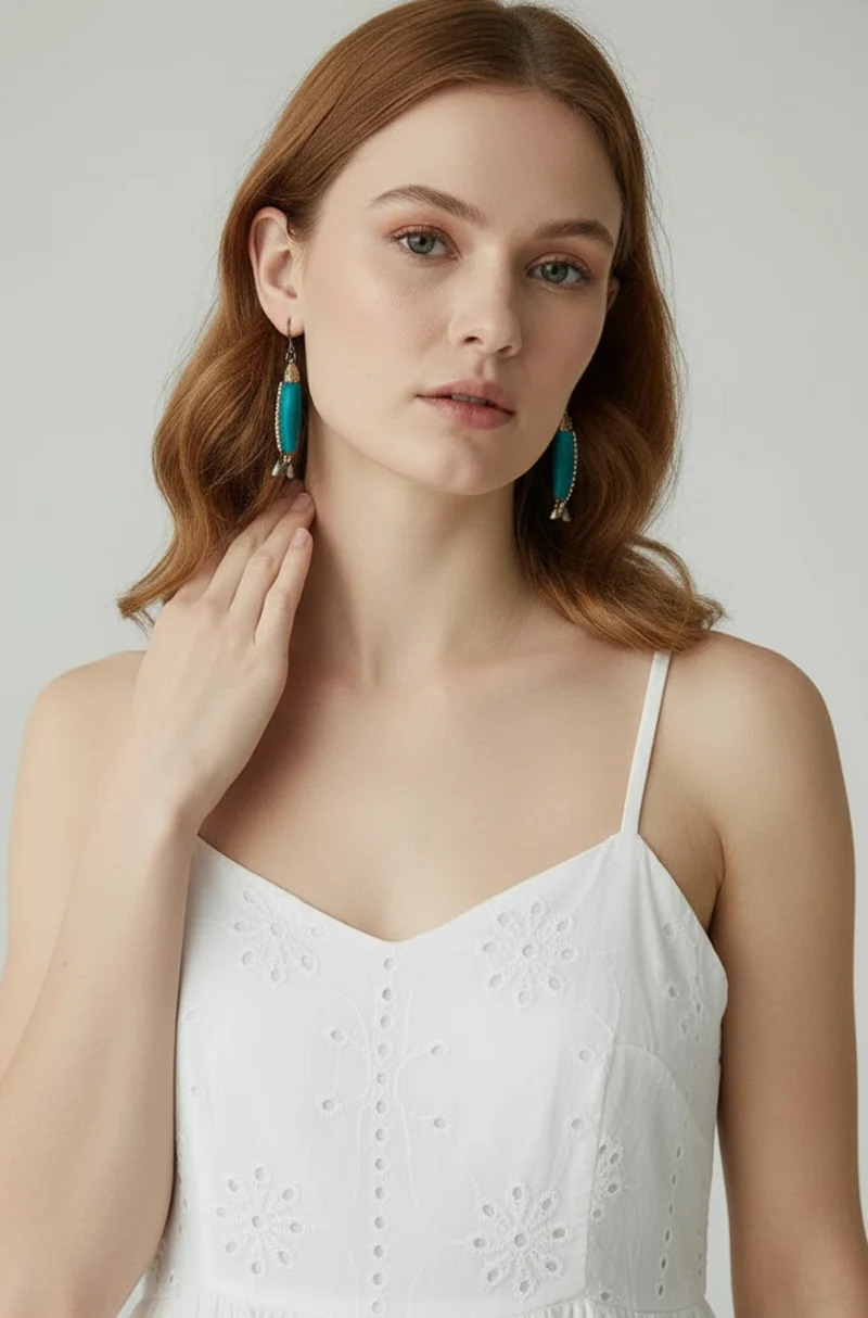 Alternative view of Handmade Brass & Silk Fish Earrings with Pearls