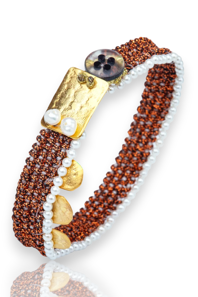 Artisan Hand-Woven Silver & Copper Mesh Bracelet