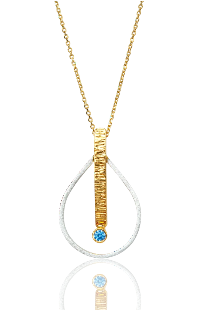 Handmade Silver Necklace with Gold Plated Bar & Blue Zircon